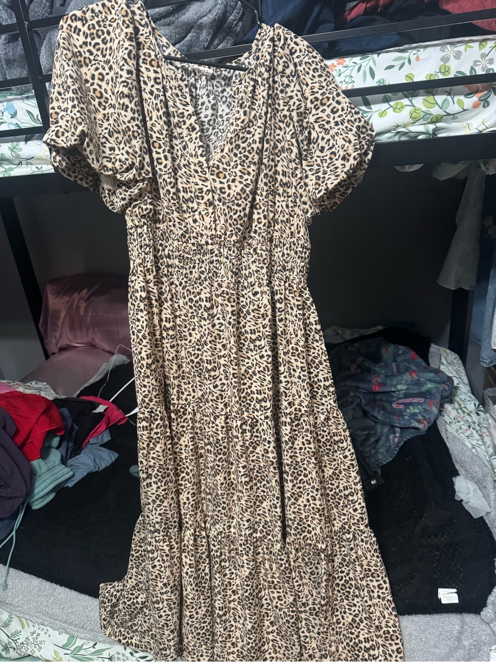 JODIFL Beige and Black Leopard Tiered Maxi Dress